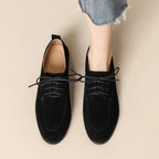 Women's Retro Lace-Up Deep-Mouth Suede Loafer Pumps