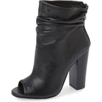 FSJ Womens Size 8 Black 4" Chunky Heel Ankle Boots Round Peep Toe Back Zip Shoes