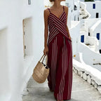 Women's Striped V-Neck Sleeveless Two-Piece Set