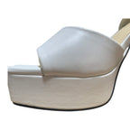 Modatope Womens 6.5 White 4.5" Platform Heels Open Square Toe Ankle Strap Shoes