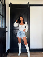Lindsey Asymmetrical Distressed Shorts - Acid Light wash