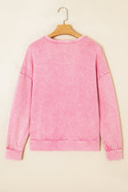 Orchid Bouquet Mineral Wash Waffle Bow Patched Pullover Sweatshirt