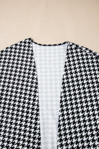 Black Houndstooth Print Open Front Long Dolman Kimonos