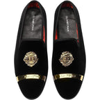 Elanroman Mens Size 9 Black Velvet Gold Slip On Low Heel Loafers Formal Shoes