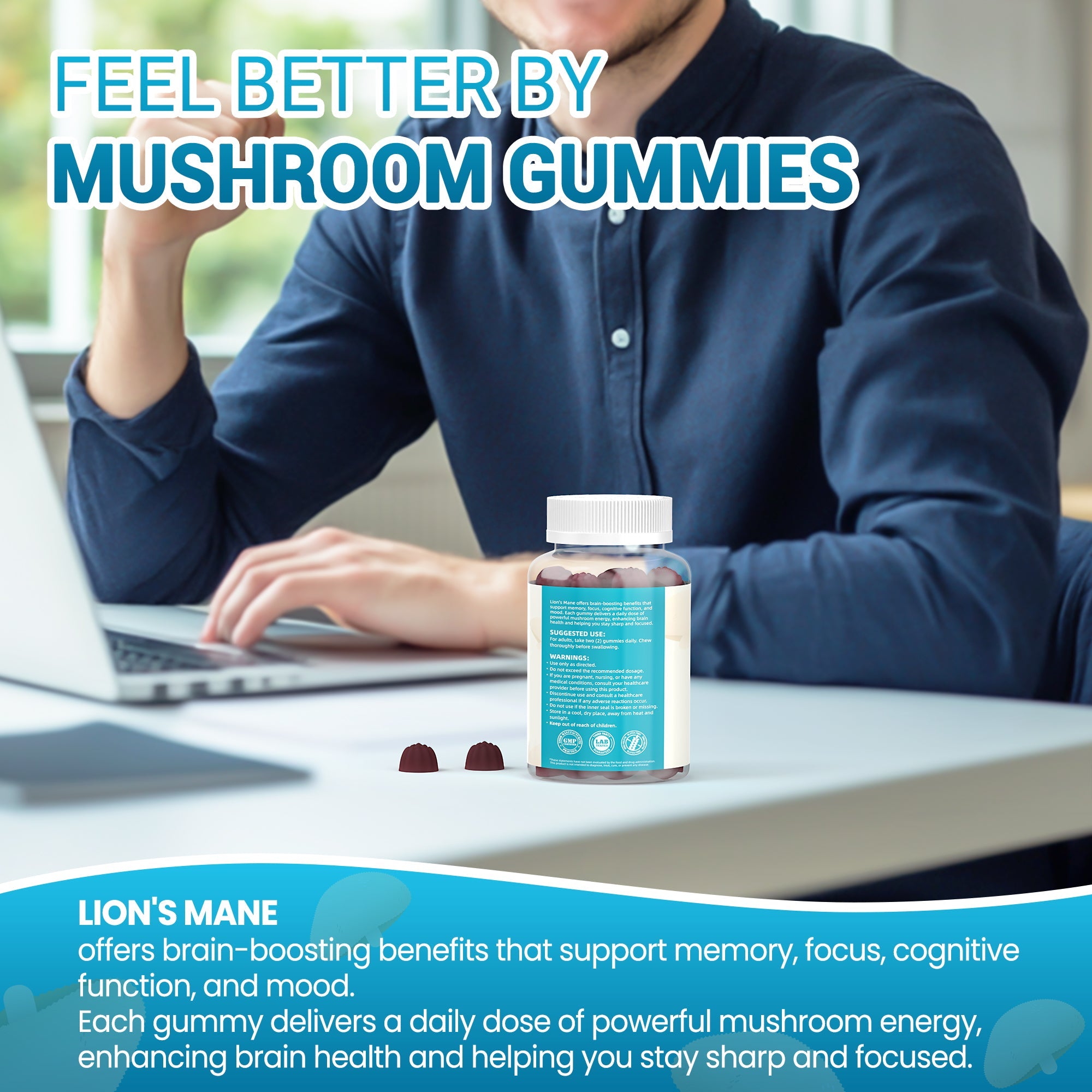 I Love Health Lion’s Mane Mushroom Extract 1000mg – 60 Gummies | Supports Cognitive Function & Mental Clarity | Natural Brain Health Supplement