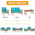 4 Pcs Wooden Patio Furniture Set Table Sofa Chair Cushioned Garden