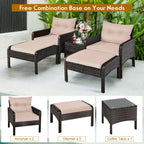 5 Pieces Patio Rattan Sofa Ottoman Furniture Set with Cushions-Black