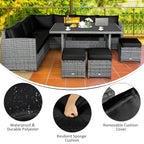 7 Pieces Patio Rattan Dining Furniture Sectional Sofa Set with Wicker Ottoman