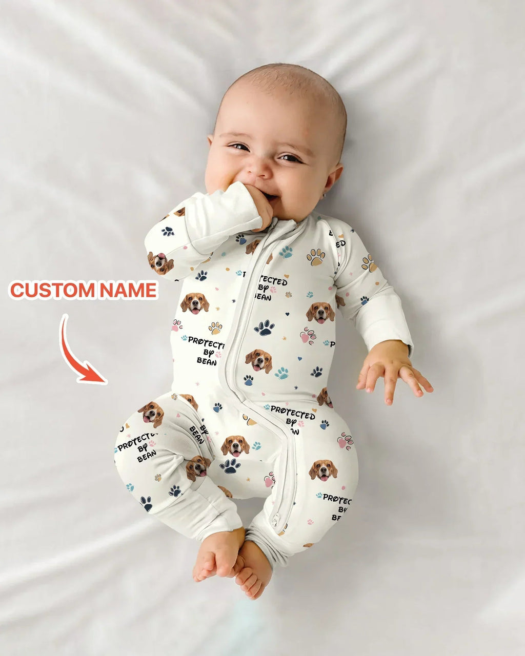 Custom Dogs Photo "Protected By" Bamboo Convertible Zippered Romper