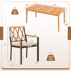 7 Piece Patio Acacia Wood Dining Set Solid Wooden Dining Furniture with Umbrella Hole