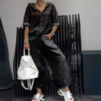 Women’s Cotton Linen Long Sleeve Top and Pants Set