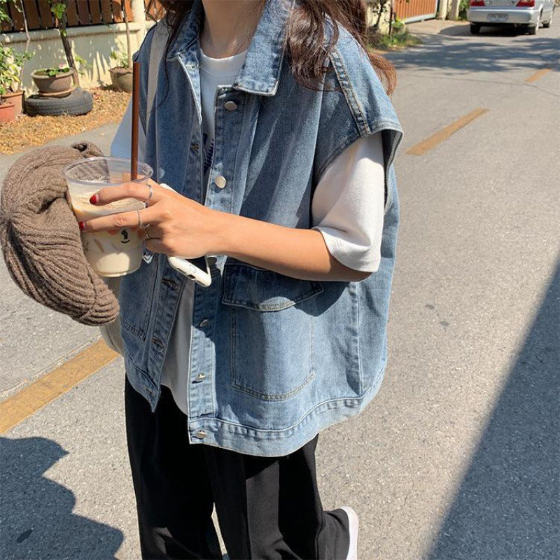 Women's Spring Korean Loose Denim Sleeveless Casual Vest Trend