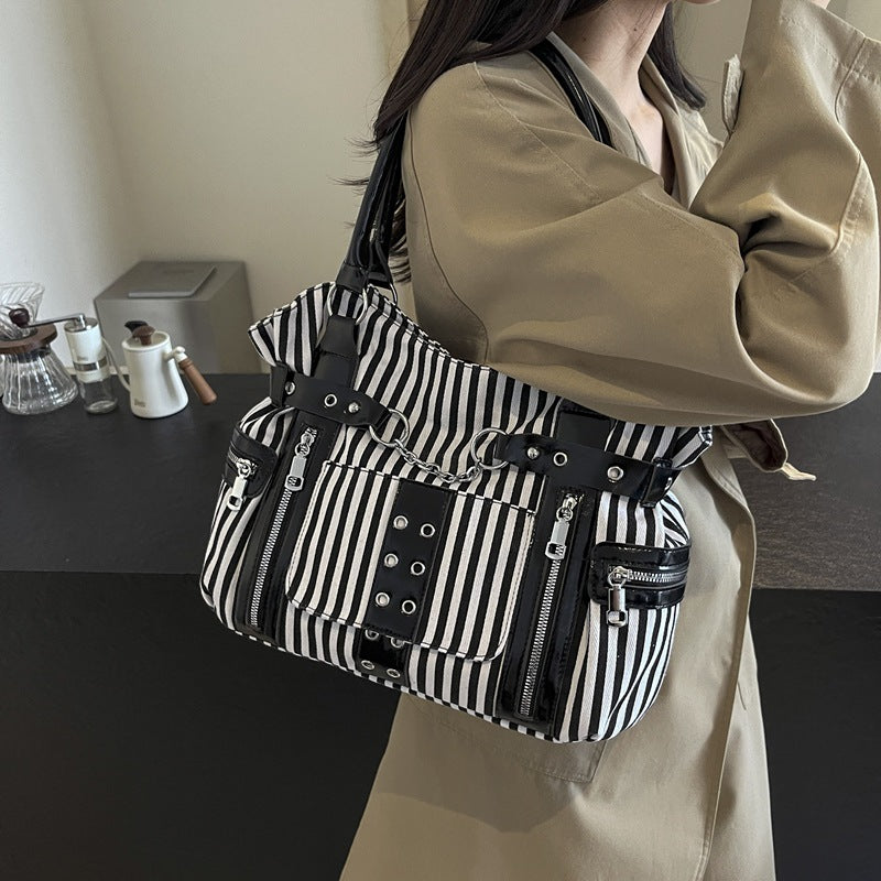 Plaid Crossbody Bag with Rivet Details