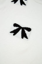 Black Bow Pattern Knit Short Sleeve Sweater