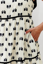 White Bow Knot Color Contrast Trim Knotted Shoulder Mini Dress