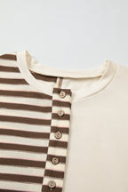 Pink Striped Patchwork Oversized Pullover Top