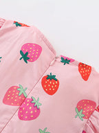 Children's Strawberry Print Tiered Puff Sleeve Dress