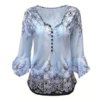 Women’s V-Neck 3/4 Sleeve Button-Front Tunic Blouse