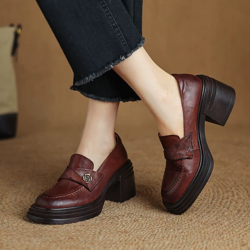 Vintage Chunky Heel Slip-On Dress Shoes