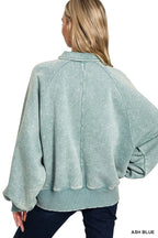 Zenana Acid Wash Fleece Collared Sweatshirt