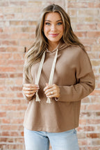 Dark Khaki Thermal Textured Leopard Drawstring Baggy Hoodie