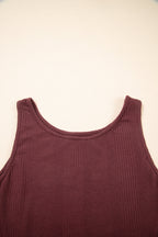 Red Dahlia Solid Color Ribbed Ruffle Tank Top and Pants Set