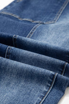 Prussian Blue Drawstring Seam Detail Raw Hem Wide Leg Denim Pants