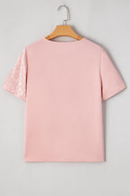Apricot Pink Leopard Patchwork Cross Strappy V Neck Blouse