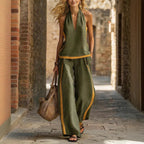 Women’s Contrast Color Sleeveless Vest and Wide-Leg Pants Set