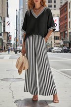 Women's Striped Tunic Top & Casual Trousers Two-Piece Set