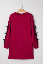 Racing Red Contrast Striped Bow Detail Drop Shoulder Sweatshirt Dress with Pockets
