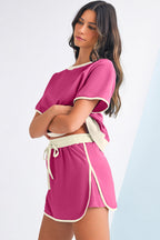 Rose Red Colorblock Edge Drop Shoulder T Shirt and Skort Set
