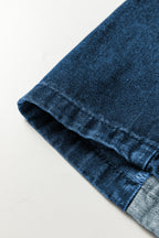 Sail Blue Checkered Side Panel Patchwork Drawstring Loose Denim Pants