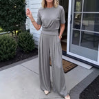 Women's Loose Crew-Neck T-Shirt & Wide-Leg Pants Two-Piece Set