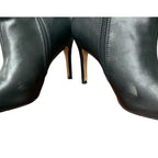 Vivianly Womens 9 Black Faux Leather Pointed Toe 3.5" Heel Slouch Ankle Boots