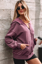 Black Half Zip Kangaroo Pocket Mineral Wash Baggy Hoodie