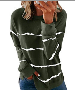 Women's Tie Dye Striped Crewneck Loose Long Sleeve Sweatshirt