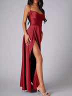 Lace Up Back Split Maxi Dress