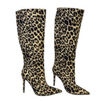 Caglglz Womens Size 7 Leopard Print 4.25" Heel Boot Pointed Toe Thigh High Shoes