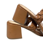 Athlefit Womens 8.5 Chstnut Brown Braided 2.5" Block Heel Sandals Open Toe Shoes