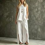 Women's Loose Sleeveless Tank Top & Slit Wide-Leg Pants Two-Piece Set