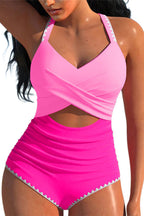 Black Ric Rac Trim Cutout One Piece Swimsuit