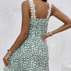 Women’s Lace Patchwork Floral Print Dress