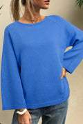 White Solid Color Knit Loose Bracelet Sleeve Dolman Sweater
