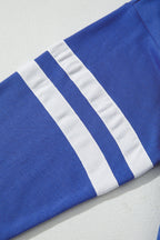 Sky Blue Varsity Striped Detail Drop Shoulder Oversized Sweatshirt