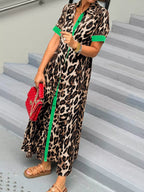 Leopard Print Button-Down Dress with Contrast Trim