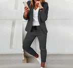 Women’s Notch-Lapel Blazer & Drawstring Pants Suit Set