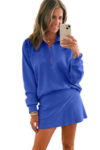 Pink Half Zip Sporty Pullover Mini Skirt 2pcs Outfit