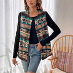 Women's Printed Double-sided Plush Buttonless Cardigan