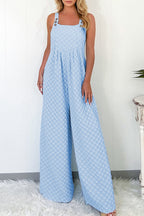 Beau Blue Checkered Pocket High Waist Wide Leg Overall